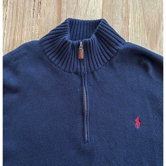 Vintage Polo Ralph Lauren 1/4 Zip Pullover Sweater Mens XL Blue Cotton - Picture 2 of 4